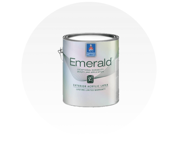 A can of Sherwin-Williams Emerald Exterior Acrylic Latex paint.